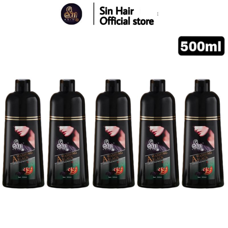 Combo 5 chai dầu gội phủ bạc Sin Hair màu đen số 1 Nhật Bản 500ml, phủ đen tóc tự nhiên nhân sâm, chống rụng tóc