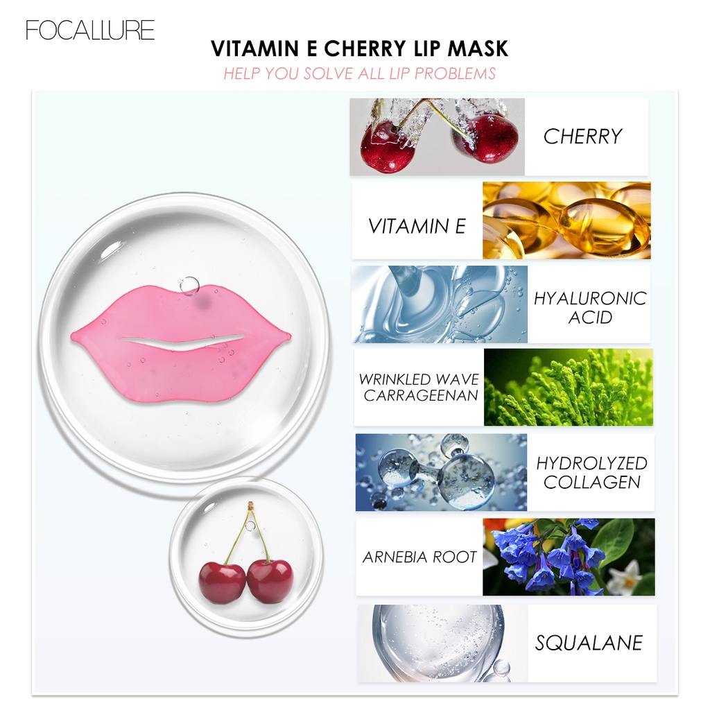 Mặt nạ môi FOCALLURE 10g chiết xuất collagen quả cherry mềm chăm sóc da