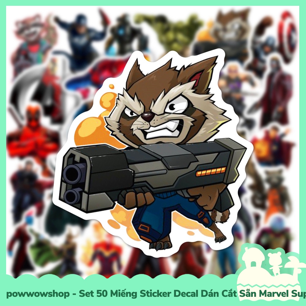 [Sẵn VN - Hỏa Tốc] Set 50 Miếng Sticker Decal Cắt Sẵn DIY Dán Trang Trí Vật Dụng Mẫu Marvel Superheroes Avenger Power