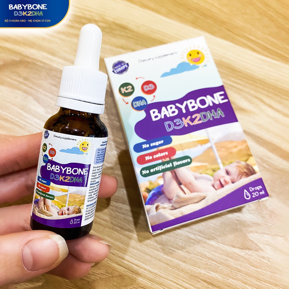 ✔️️️(Tặng quà) Babybone D3k2DHA - hỗ trợ hấp thu Canxi tối đa - Trẻ cao lớn, thông minh hơn (Lọ 20ml)