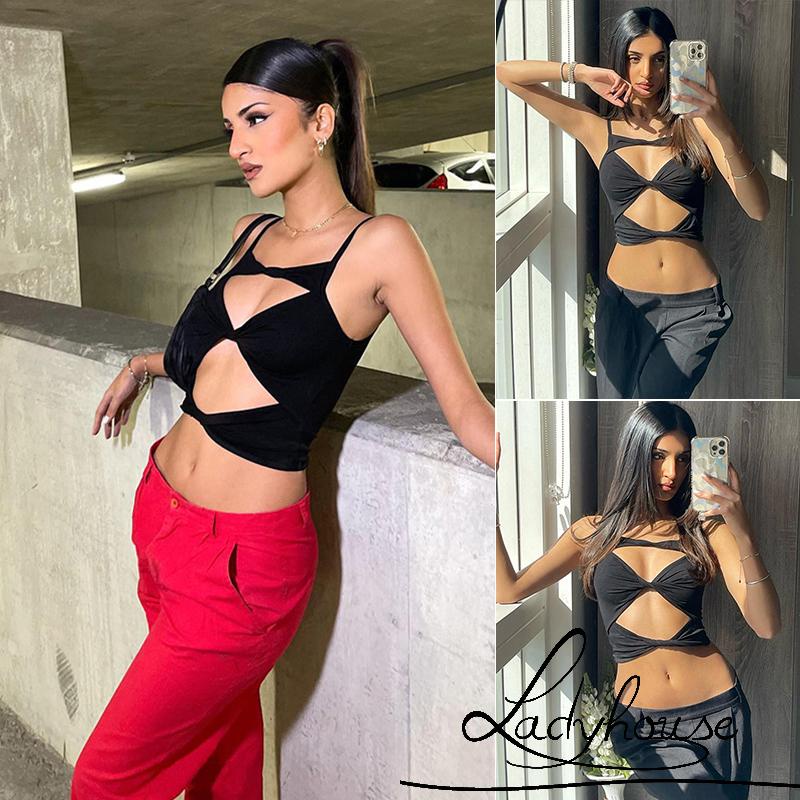 Áo Hai Dây Màu Trơn Thiết Kế Khoét Lỗ Thời Trang Mùa Hè Cho Nữ