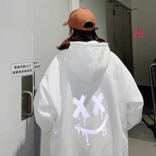 Áo hoodie mặt cười mắt xx in phản quang lưng Ht