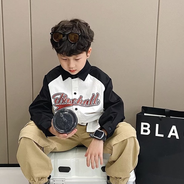 Áo sơ mi BXPB dài tay in họa tiết thời trang cho bé trai 3-15 tuổi