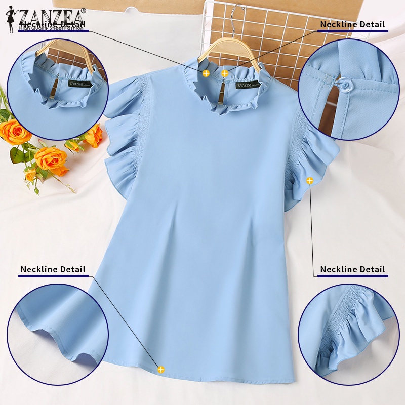 ZANZEA Áo Kiểu Cổ Tròn Tay Loe Cài Nút Sau Lưng Thời Trang Phong Cách Hàn Quốc Cho Nữ