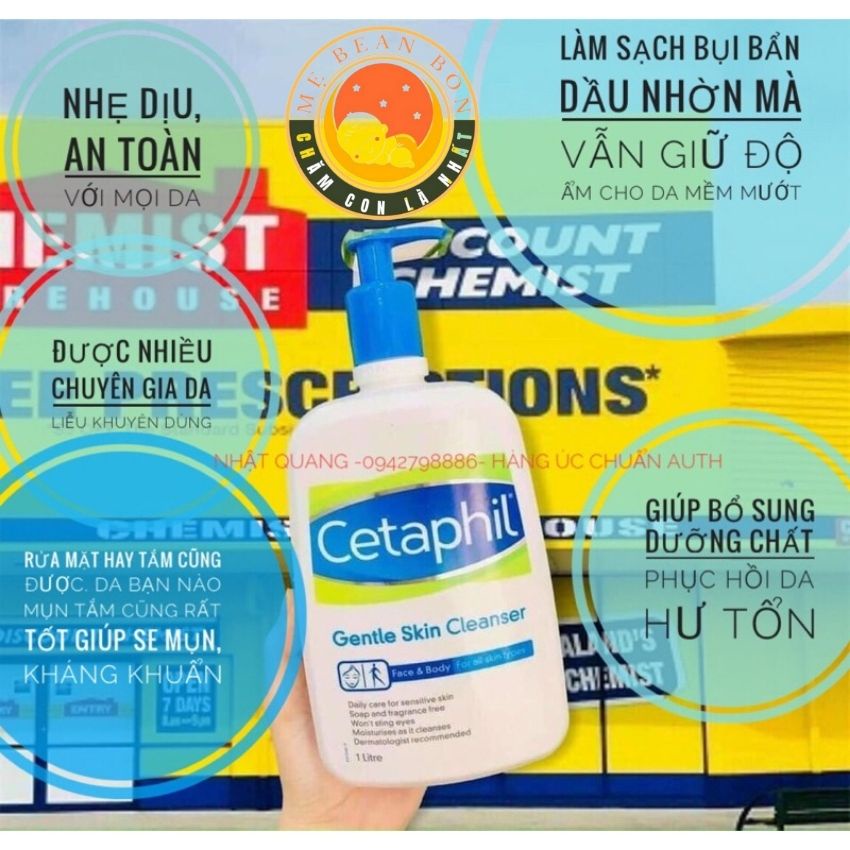 Sữa rửa mặt Cetaphil Gentle Skin Cleanser 1 lít Sữa Tắm Centaphil Úc làm sạch da nhạy cảm, da dầu, da hỗn hợp, da khô