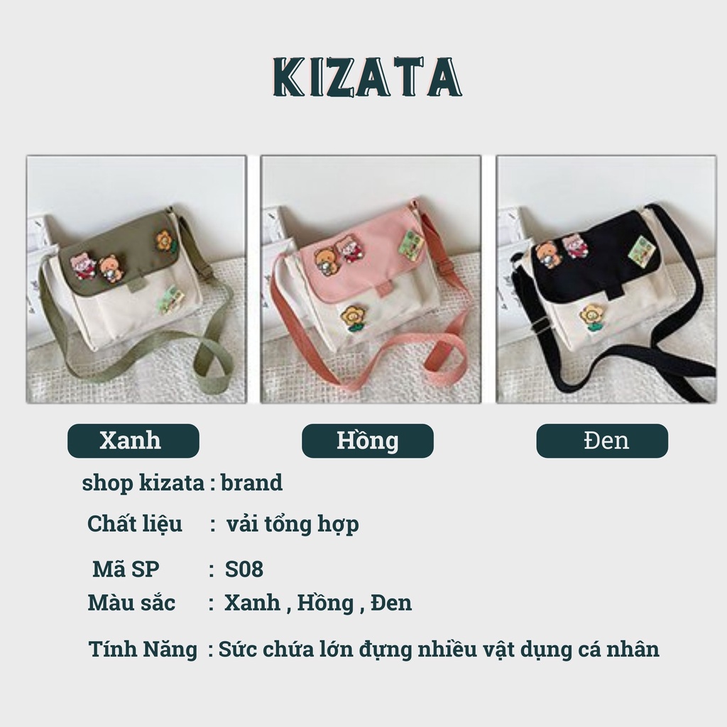 Túi Vải Tote Đeo Chéo Thời Trang Giá Rẻ Trơn Gắn Hình Cute S08