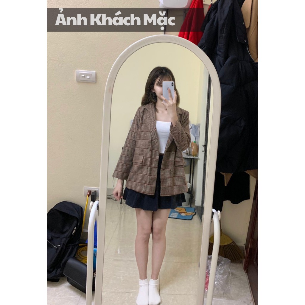 Áo Khoác Dạ 2 Lớp Kẻ Caro Freesize&lt;53kg - A.098