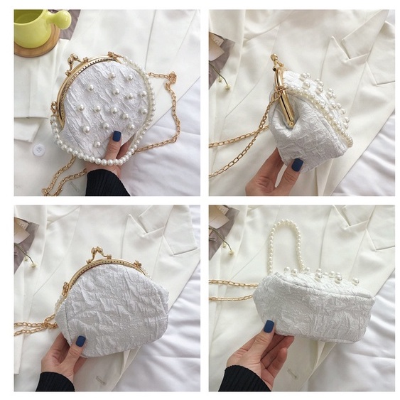 Túi xách IELGY đan đính hoa nhỏ dây ngọc trai nhân tạo cỡ lớn