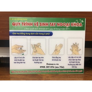 Bảng mica hướng dẫn quy trình vệ sinh tay ngoại khoa kích thước 30x40cm - hình thật