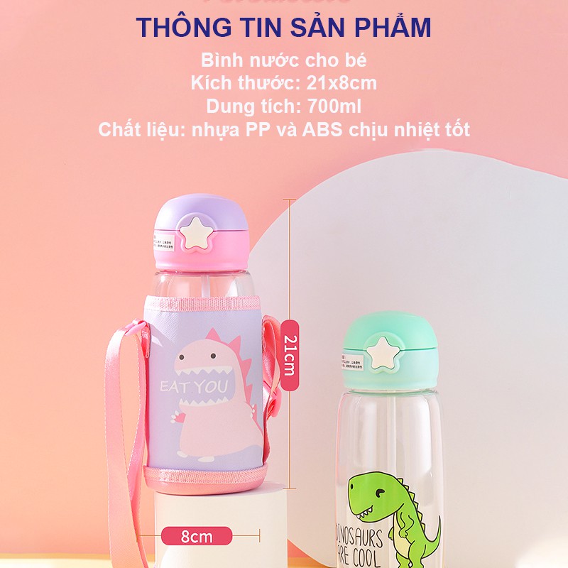 [Mã BBSH5P300 GIẢM 5% TỐI ĐA 15.000Đ ĐƠN TỐI THIỂU 300.000Đ] Bình nước cho bé đi học, Bình uống nước cho bé có ống hút