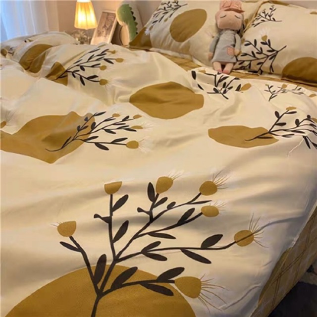 Bộ chăn ga gối cotton poly Emmidecor - mẫu họa tiết tròn