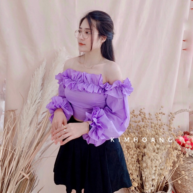 Áo trễ vai - áo croptop tay bồng bèo nhún - áo bánh bèo (BEFO TOP) - áo thiết kế