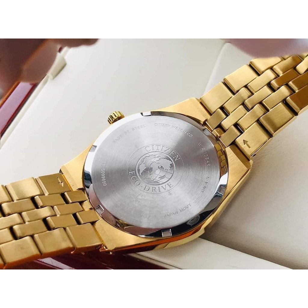 Đồng hồ Nam Citizen Eco Drive BM7332-61P Size 40mm,Mặt trắng,Lịch ngày-Năng lượng ánh sáng-Dây kim loại mạ vàng cao cấp