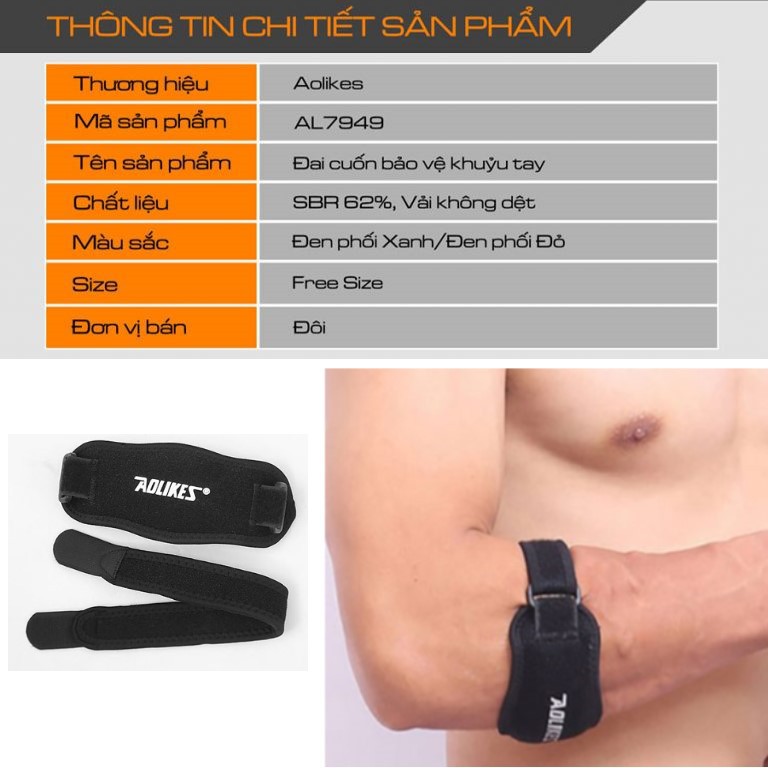 Đai khuỷu tay Aolikes al 7949 bán sỉ có đệm hơi silicone băng quấn bảo vệ bắp cánh bó ống thể thao gym yoga bóng bàn rổ