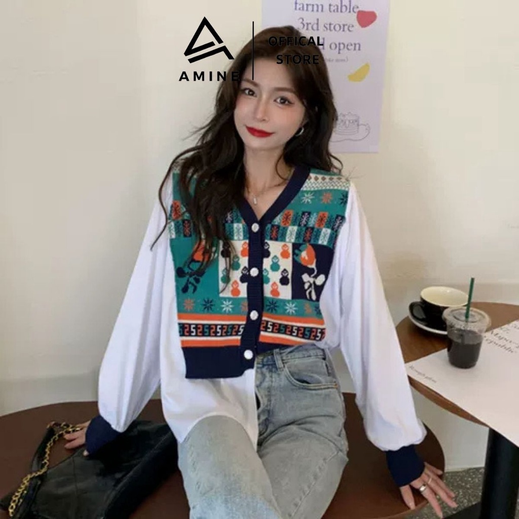 Áo len nữ , sơ mi nữ form rộng phối len nhiều họa tiết phong cách Hàn Quốc siêu đẹp C21 | BigBuy360 - bigbuy360.vn