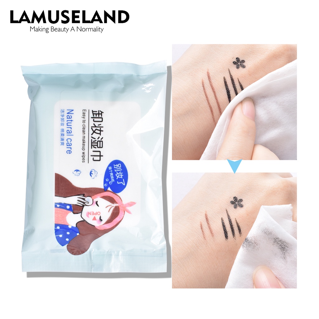 Gói 25 khăn giấy tẩy trang LAMUSELAND làm sạch sâu dưỡng ẩm cấp nước sử dụng một lần chuyên dụng