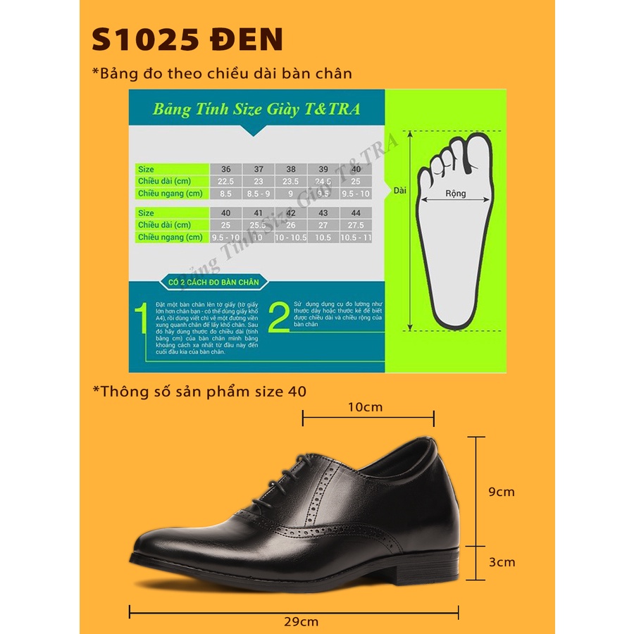 [ 6CM ] Giày Tăng Chiều Cao Nam T&amp;TRA S1025Đ