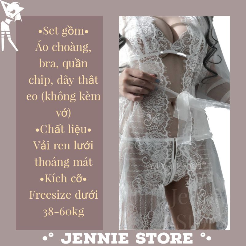 Áo choàng ngủ ren lưới sexy - khoác ngủ kèm nội y đồ lót gợi cảm | BigBuy360 - bigbuy360.vn
