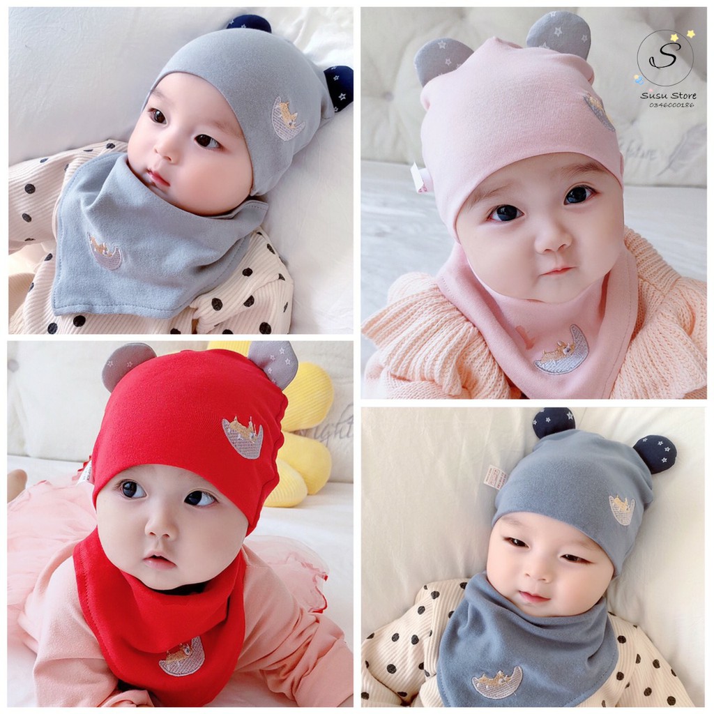 Mup 39 : Set mũ kèm khăn cho bé 3- 12m