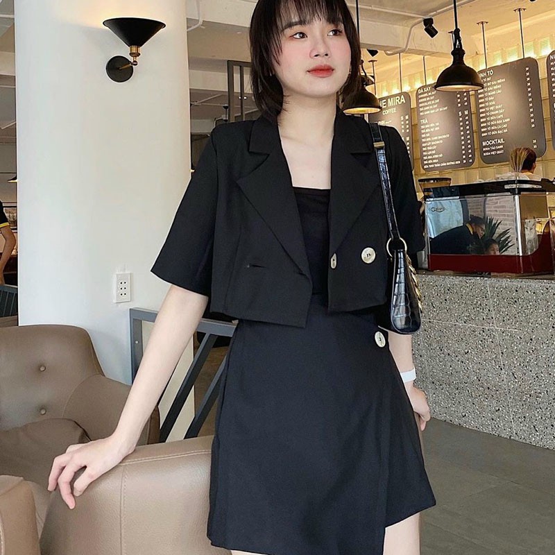 Set vest crotop ZenOne , set 2 chi tiết áo cổ vest mix quần giả váy chất umi dày mịm sang trọng | BigBuy360 - bigbuy360.vn