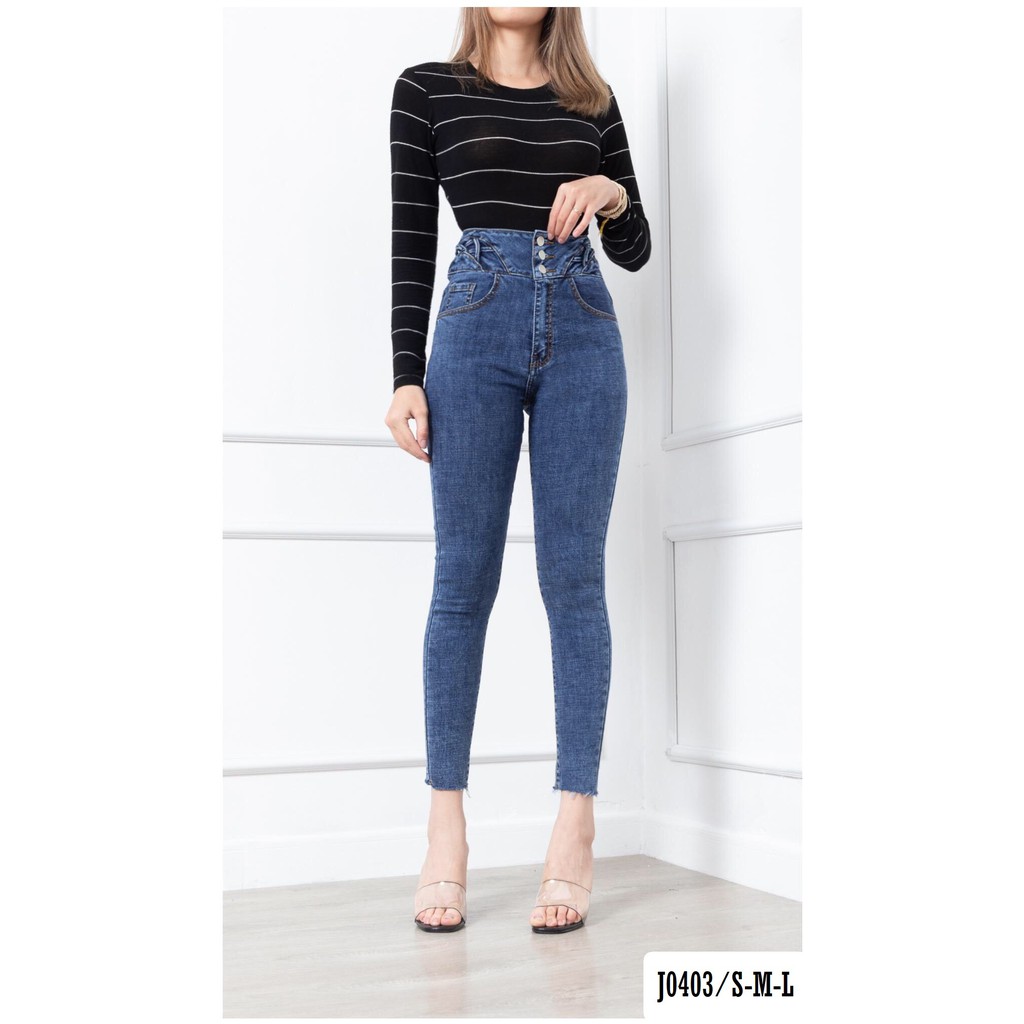 Quần Jean Skinny Nữ Ôm 3 Nút Lưng Siêu Cao Lai Cắt Siêu Tôn Dáng J0403
