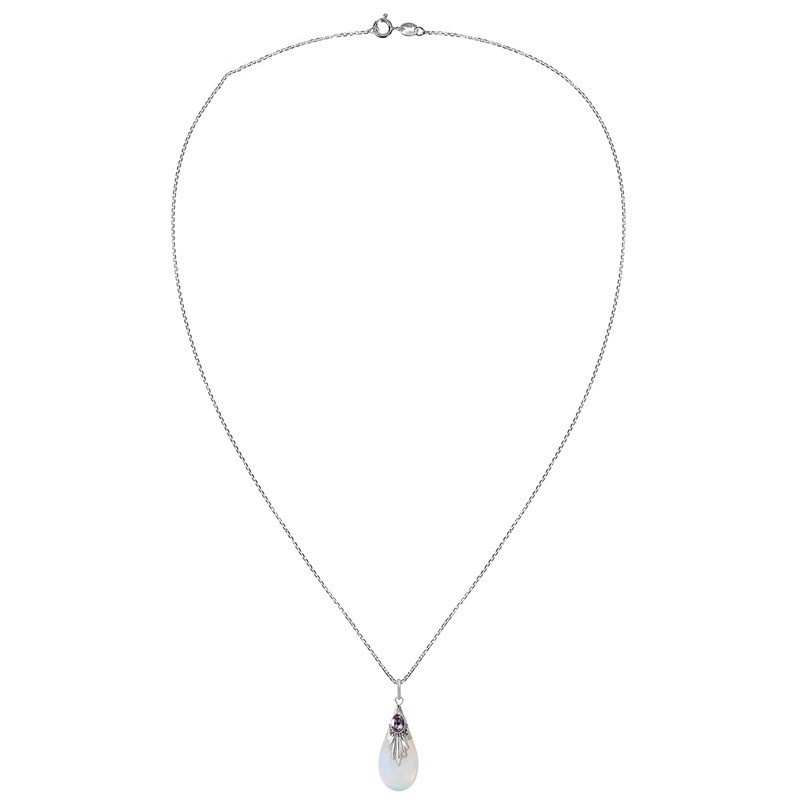 Vòng cổ Mạ Bạc 925 Mặt Hình Giọt Nước Đính Đá Quý Tự Nhiên Thời Trang Cho Nữ