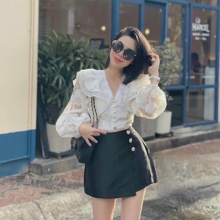 [ẢNH THẬT-CÓ SẴN] Set quần đắp tà áo crop hoa nổi