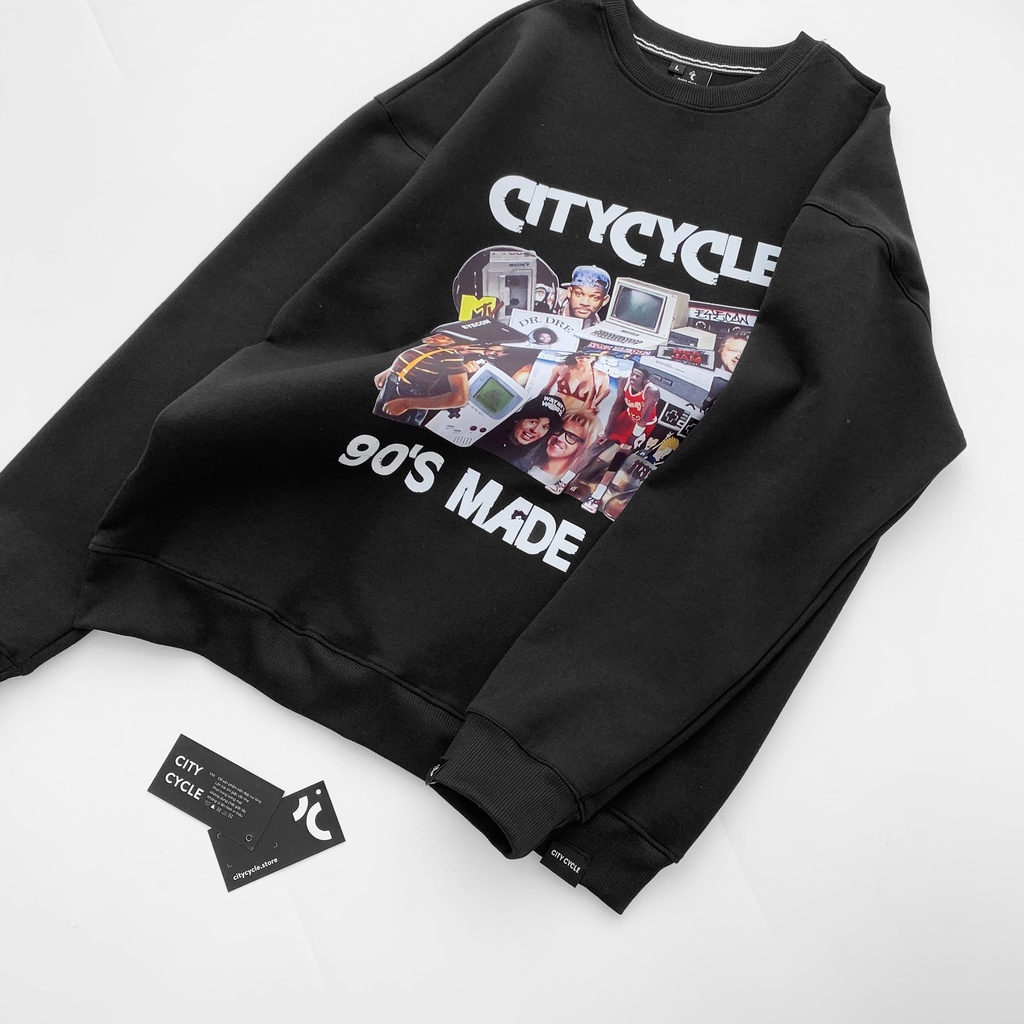 Áo sweater 1990s City Cycle nỉ da cá cotton form rộng oversize unisex Local Brand