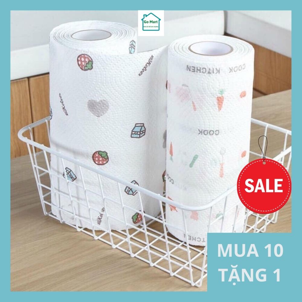 Giấy lau bếp, 1 cuộn 40 tờ dài 20cm siêu thấm, nhiều hình thù dễ thương, dai có thể giặc sử dụng lại