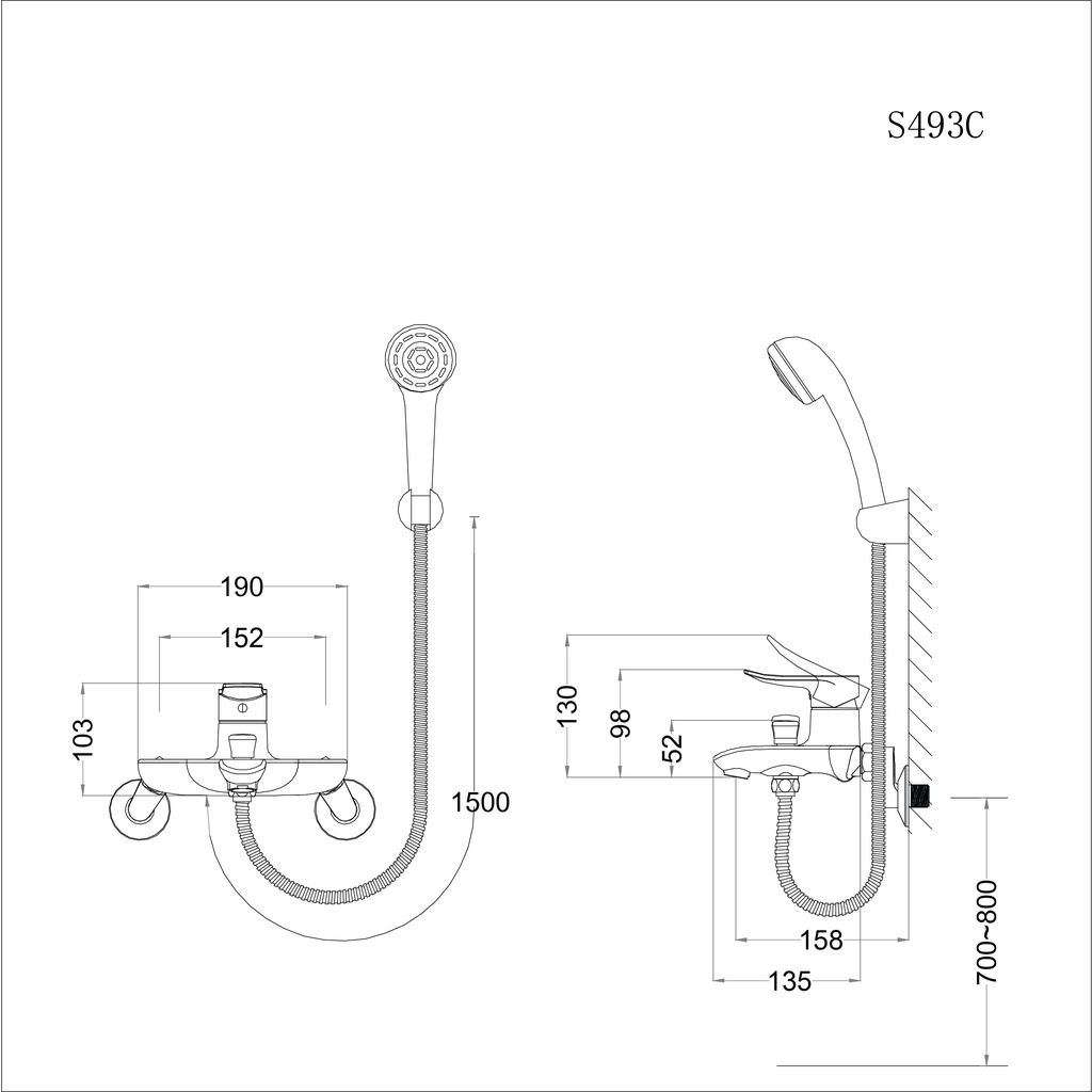 Vòi sen tắm nóng lạnh CAESAR S493C, tay sen 1 chế độ, voi hoa sen 2 đường nước, Cam kết chính hãng