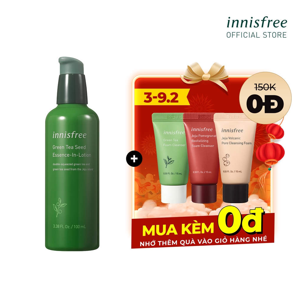 [Mã COSIF03 giảm 10% đơn 400K] Sữa dưỡng ẩm kết hợp tinh chất trà xanh innisfree Green Tea Seed Essence In Lotion 100ml