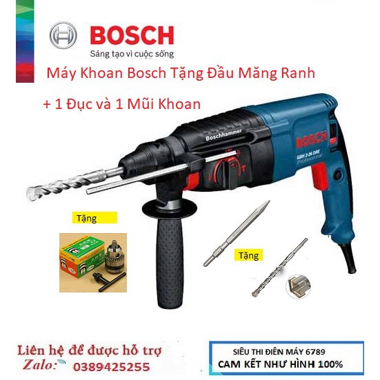 Máy Khoan Bê Tông Bosch 2-26DRE - 800W, Tặng 1 đầu măng ranh + 2 Mũi khoan đục bê tông