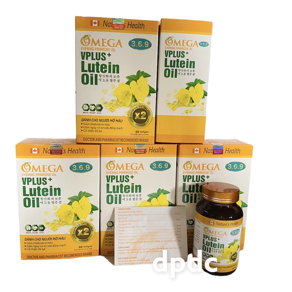 iên uống Omega 3 6 9 VPlus + Lutein oil - Hộp 60 viên - giúp sáng mắt, bổ não, khỏe tim mạch