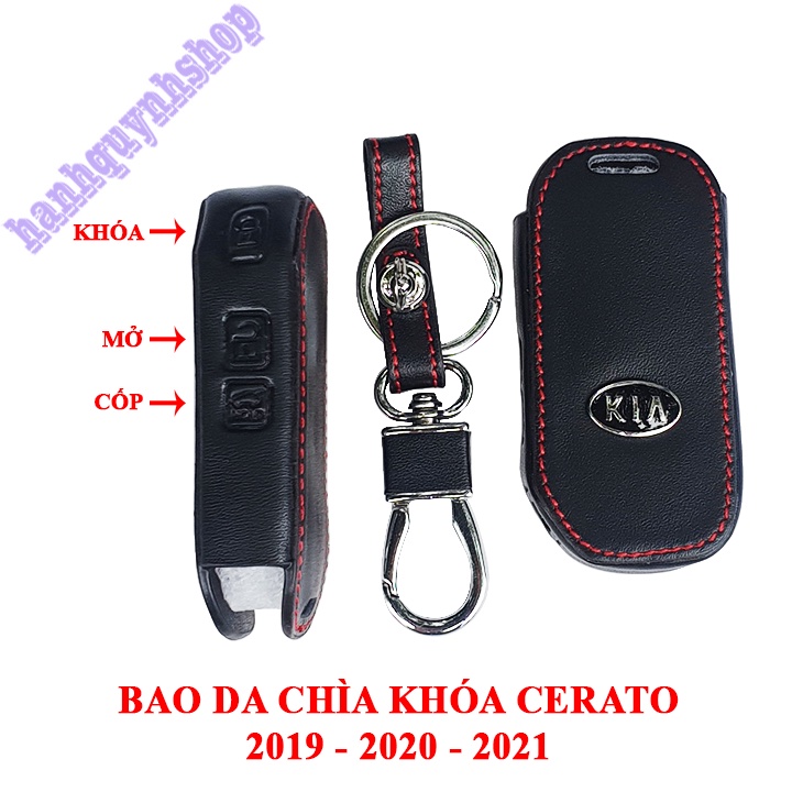 Bao da chìa khóa Kia Creato 2019 2020 2021 màu đen chỉ đỏ tặng kèm móc