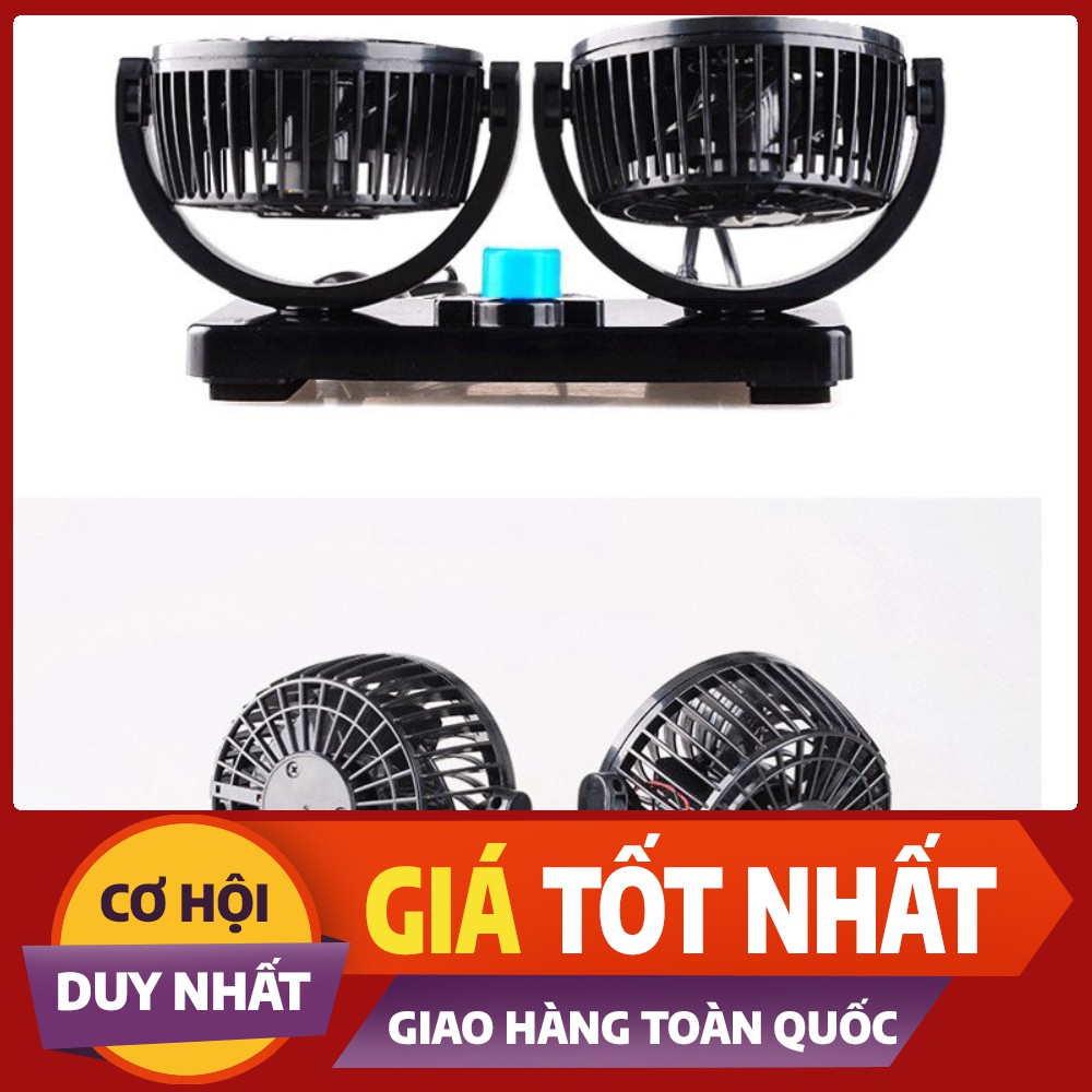 Quạt máy đôi mini 12v, 24v xoay 360 tiện ích trên ô tô, xe hơi cao cấp