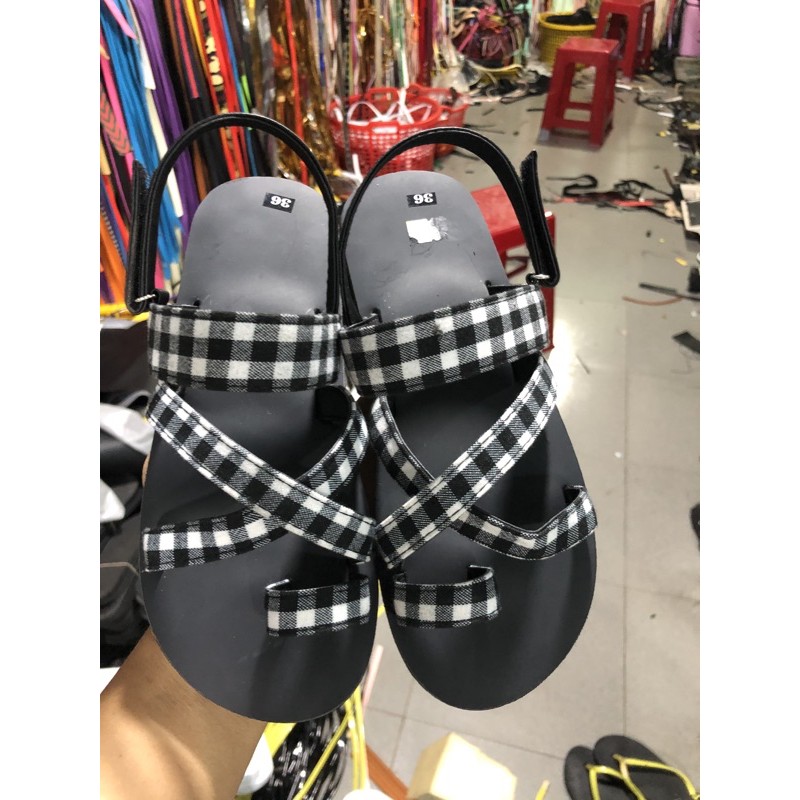 xăng đan nữ sandal đồng nai đế đen A112 ca rô