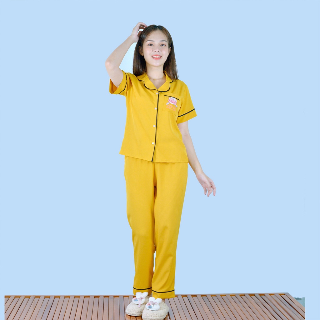 Bộ đồ bộ Pijama màu VÀNG tay ngắn quần dài vải cao cấp -  co giãn nhẹ - Thoải Mái Nhẹ Nhàng