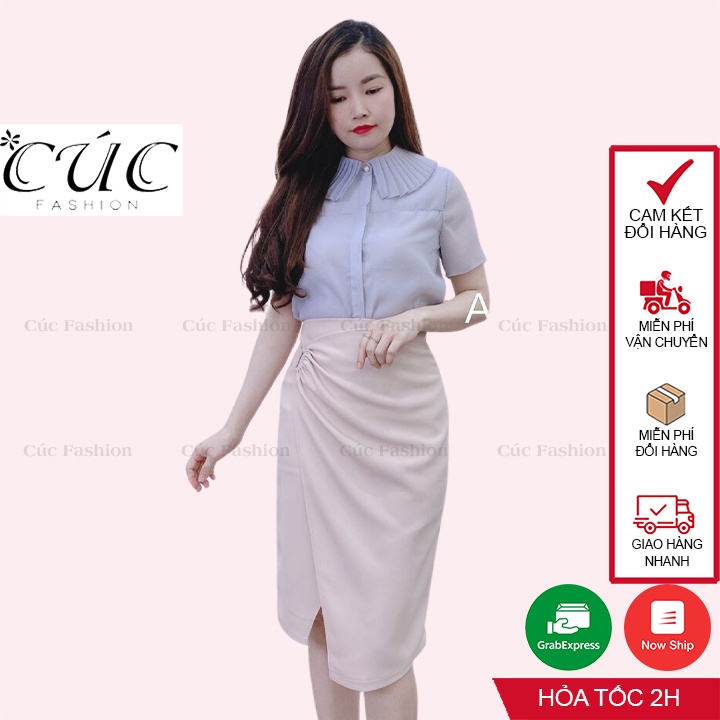 Chân váy bút chì nữ dáng dài ôm công sở Cúc Fashion CV172 cv đẹp chữ D