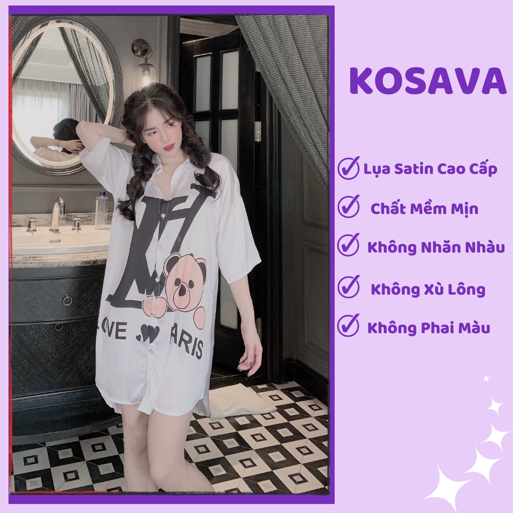 Đồ Ngủ Nữ váy ngủ lụa sơmi chất liệu satin thiết kế hình dễ thương KOSAVA
