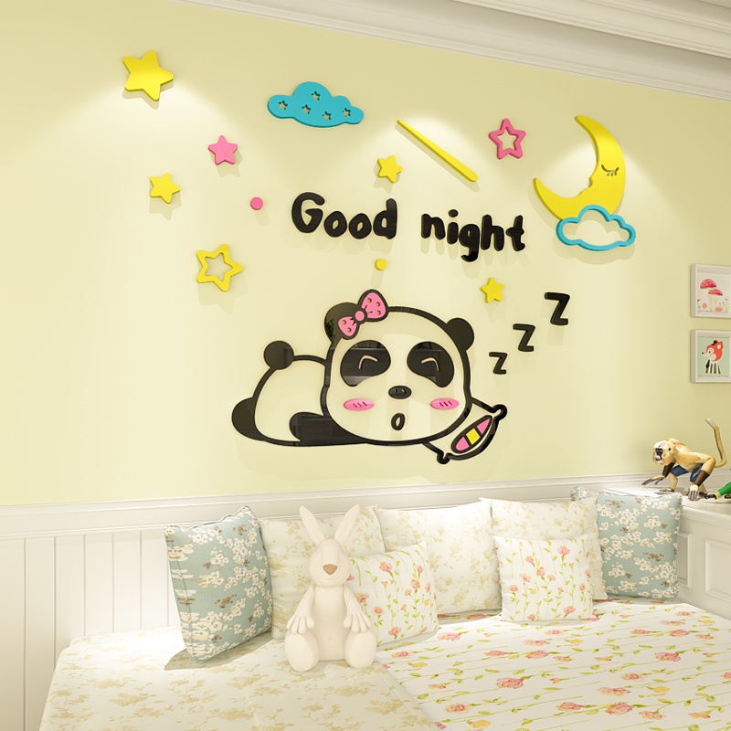 Tranh dán tường mica 3d decor khổ lớn gấu trúc ngủ ngon trang trí phòng ngủ cho bé, tranh mica dán nổi
