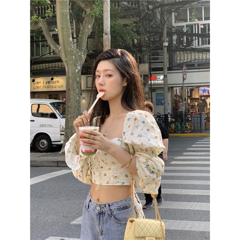 Cocory vn Áo sơ mi tay ngắn in hoa đáng yêu thời trang Hàn Quốc cho nữ