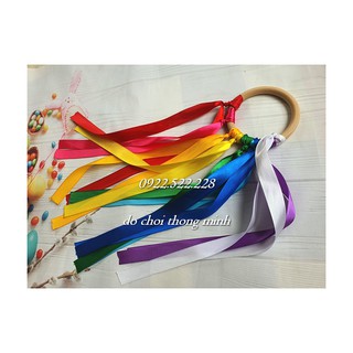 Vòng gỗ cầu vồng gắn dây ruy băng handmade kích thích thị giác | Đồ chơi cho trẻ sơ sinh