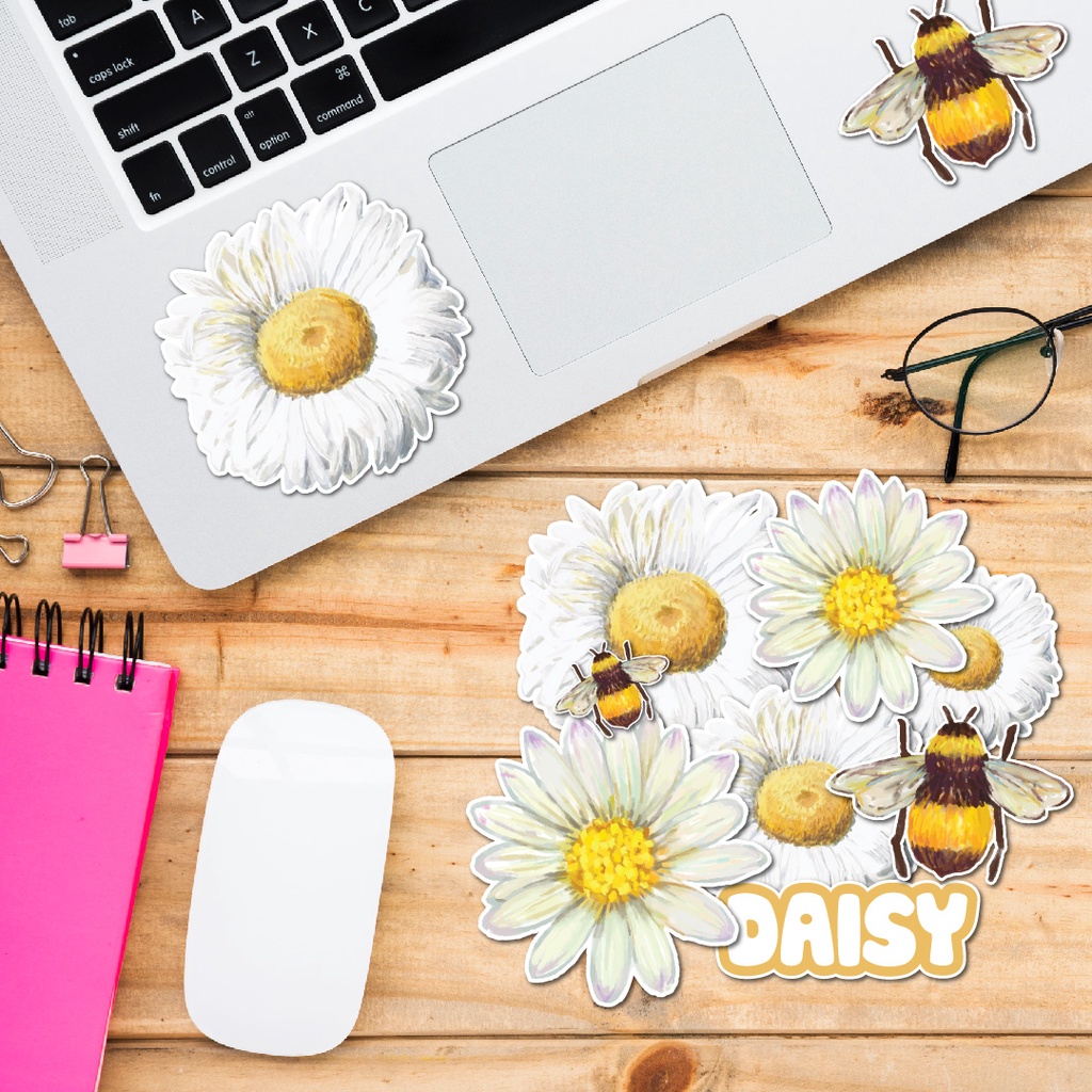 STICKER LẺ - Sticker Hoa Cúc Daisy dán mũ bảo hiểm, laptop, điện thoại, vali. MSP: SS20