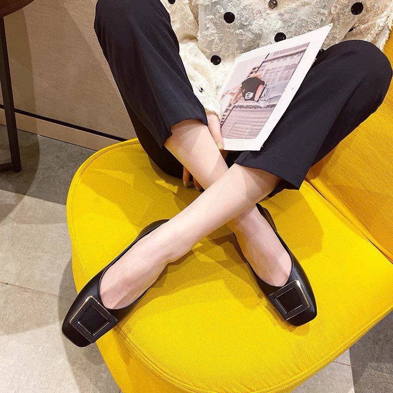 Giày Búp Bê Da Lì Đính Mặt Vuông | HQ Store