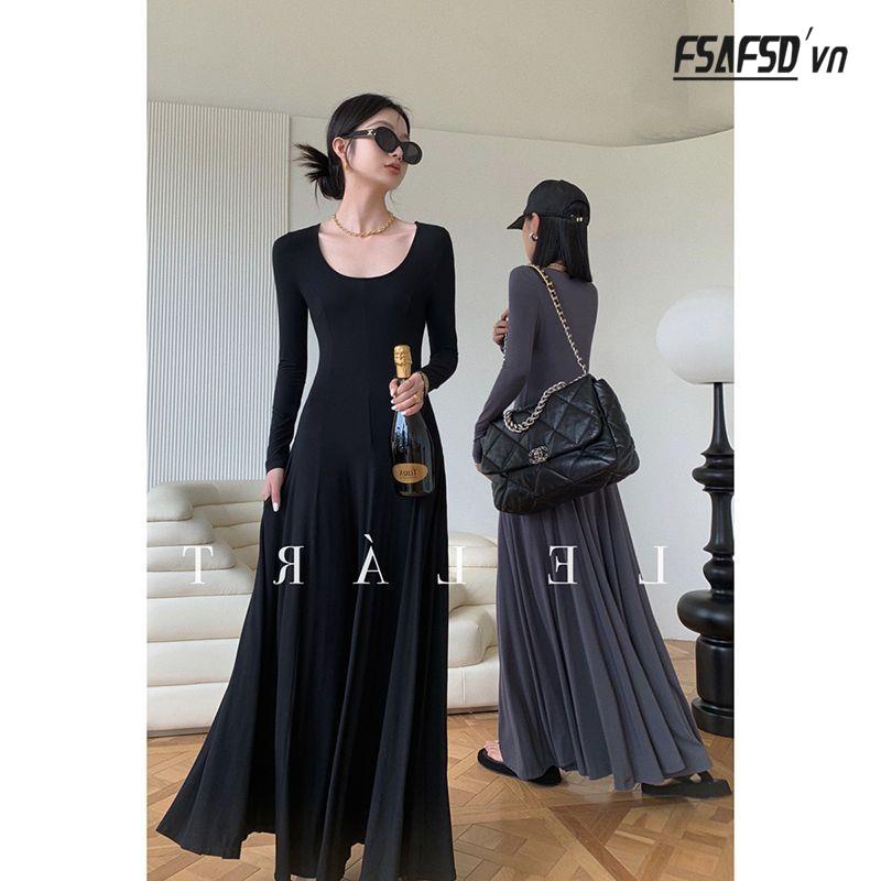 Đầm Nữ Tay Dài Nhấn Eo Phong Cách Thời Trang Pháp