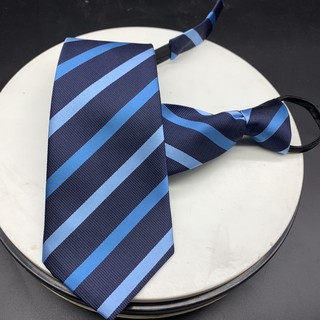 Cà vạt nam 8cm thắt sẵn dây kéo tiện lợi hàng 3 lớp lót silk Giangpkc36  xanh đen kẻ lớn Q7