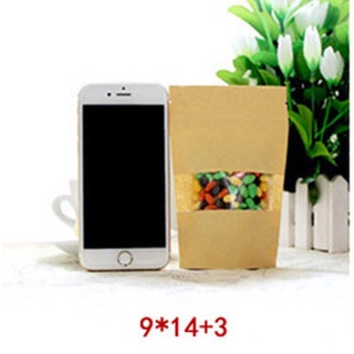 100 cái 9x14+3cm Túi zip giấy Kraft cửa sổ tràn viền nhỏ phủ PET CPP chống nước chuyên đựng thực phẩm có nhận in logo
