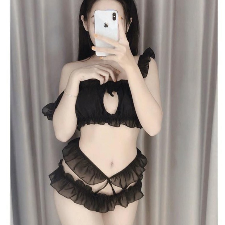 Bộ ngủ cosplay lolota gợi cảm - bộ đồ lót voan cát cao cấp fullset - Mã Lolita X  - QUIN BEE