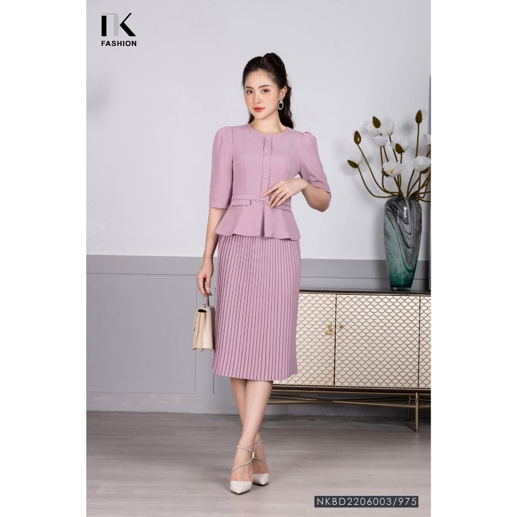 Set Công Sở NK Fashion Áo Peplum Tay Lỡ Kèm Chân Váy Dập Ly Thanh Lịch, Chất Vải Nhập Hàn Cao Cấp Mềm Mát NKBD2206003