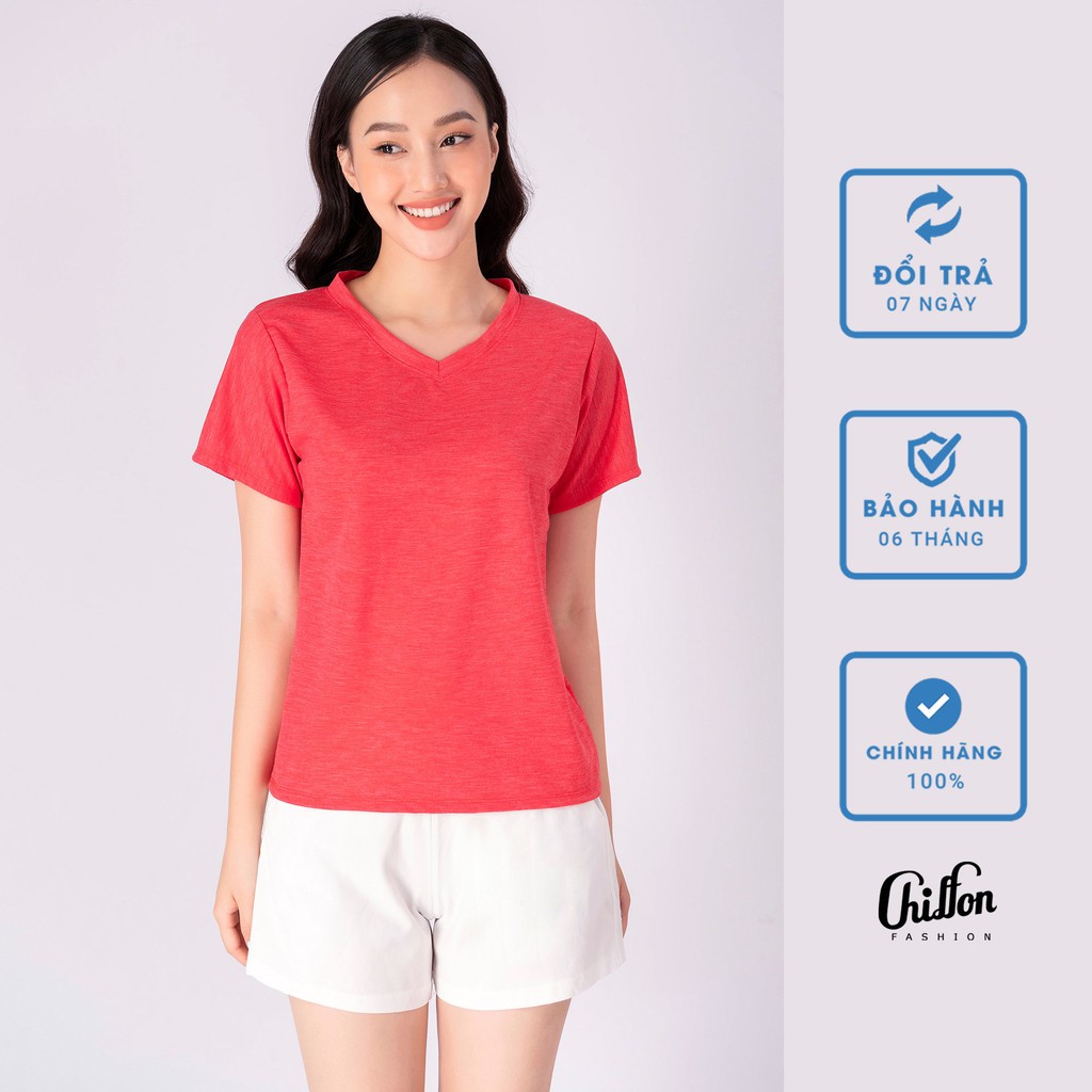 Áo phông nữ basic cổ tim Chiffon